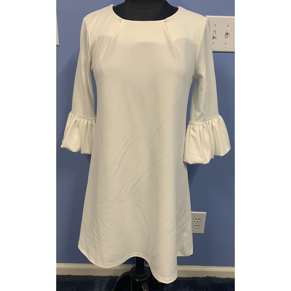 NINA LEONARD S Small White Ruffle 3/4 Sleeve Dress WORN ONCE